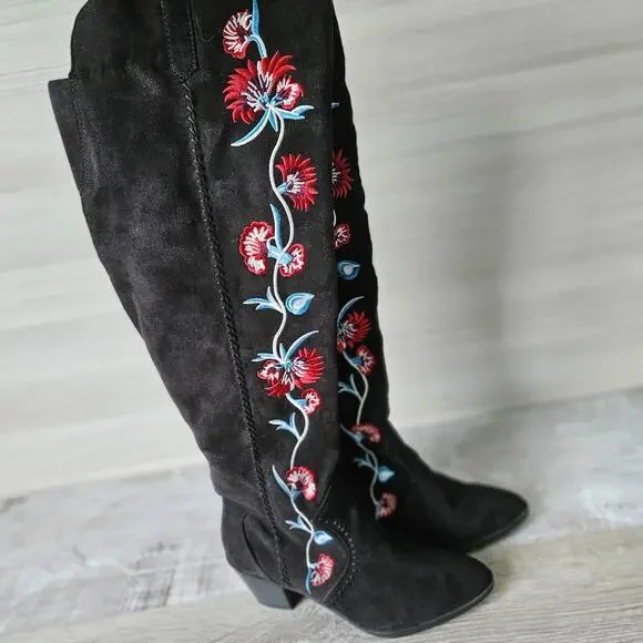 Carlos by Carlos Santana Black Over the Knee Boots with Red Floral Embroidery - Picture 15 of 15